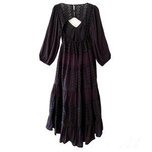 Free People Mockingbird Maxi Dress Black Eyelet Open-Back Size XS